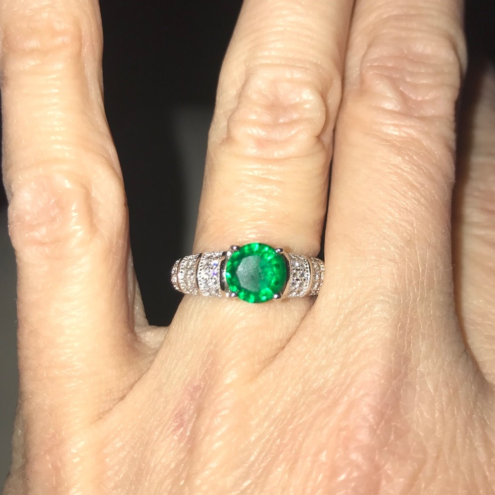 Charmed Aroma | Sterling Silver Size 6 Ring with Round Green Stone